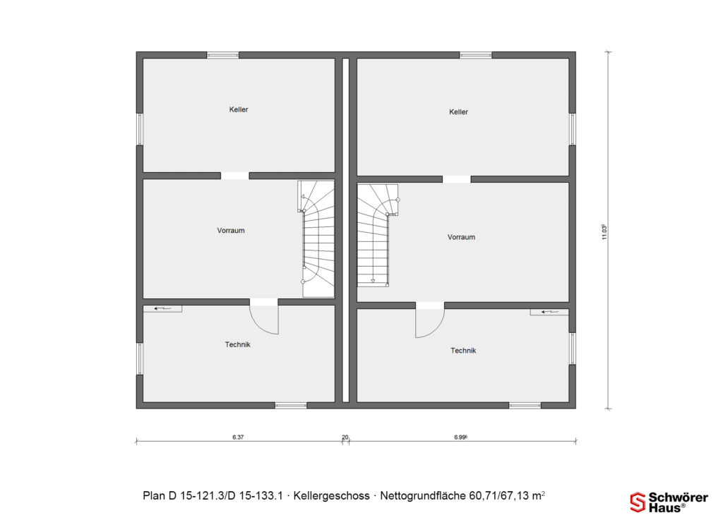 Doppelhaus Satteldach Grundriss Kellergeschoss