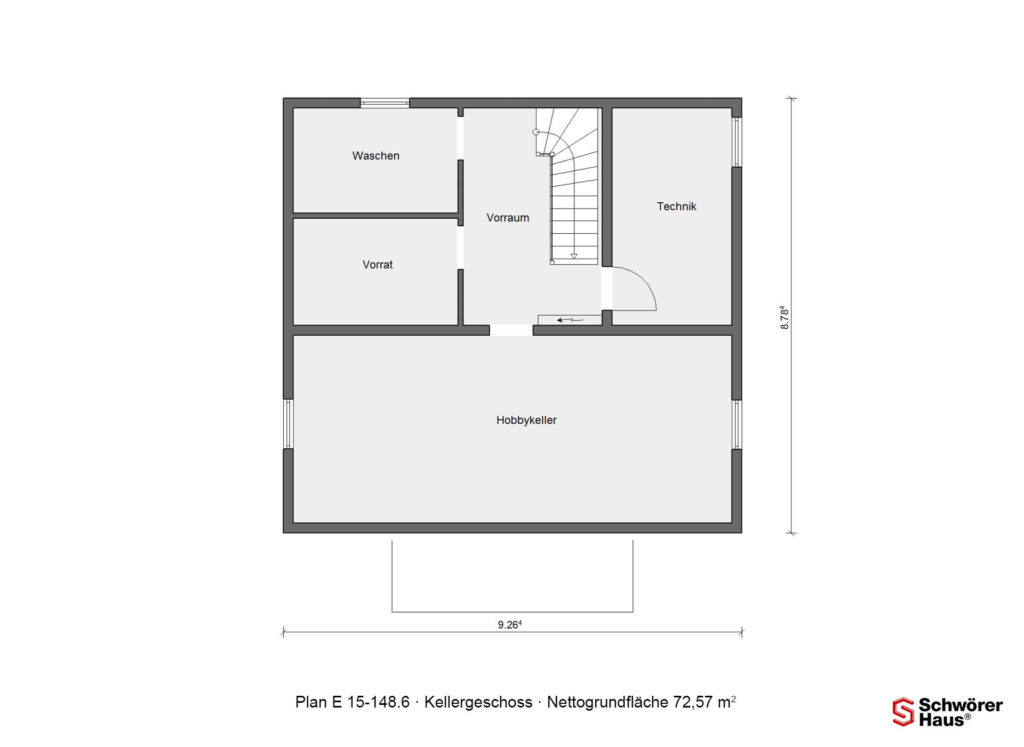 Grundriss Kellergeschoss Einfamilienhaus mit drittem Giebel