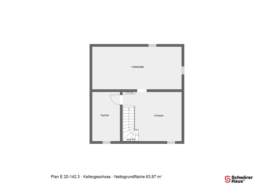 Bauhausstil Haus als Fertighaus Grundriss Kellergeschoss