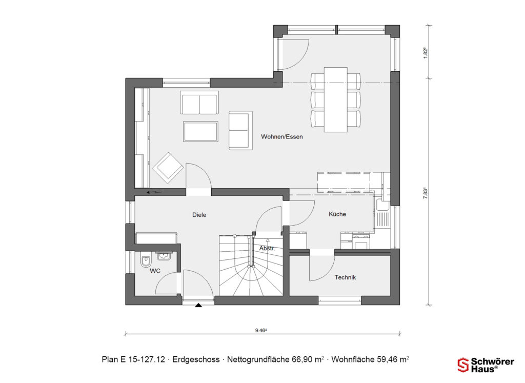 Erker am Haus Grundriss Erdgeschoss