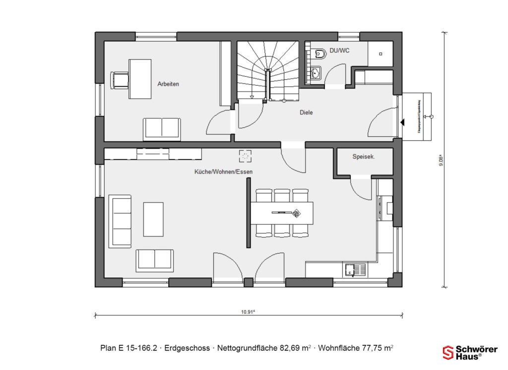 Grundriss Erdgeschoss modernes Haus mit Satteldach