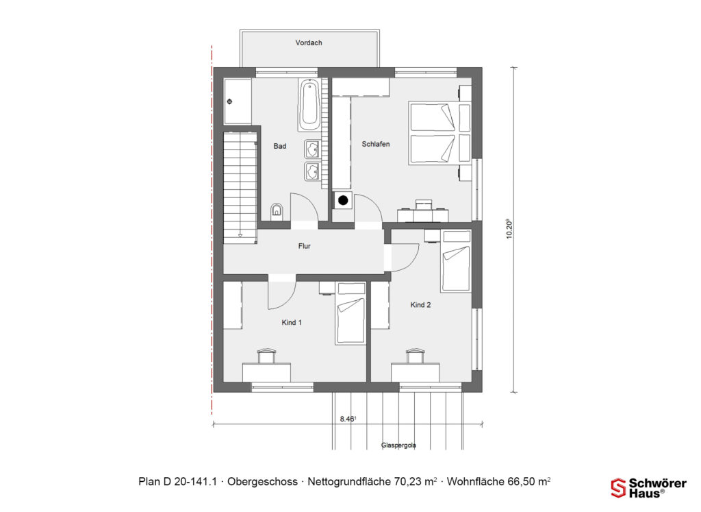 Grundriss Obergeschoss Doppelhaus modern