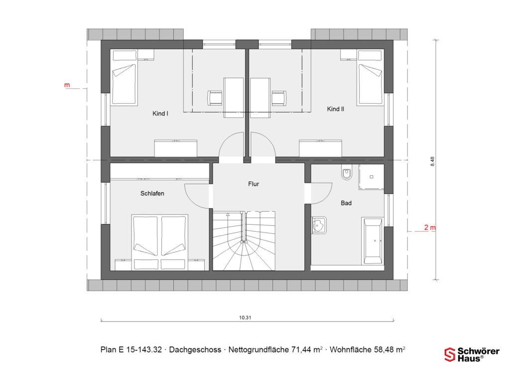 Haus mit Flachdachgaube Grundriss Dachgeschoss