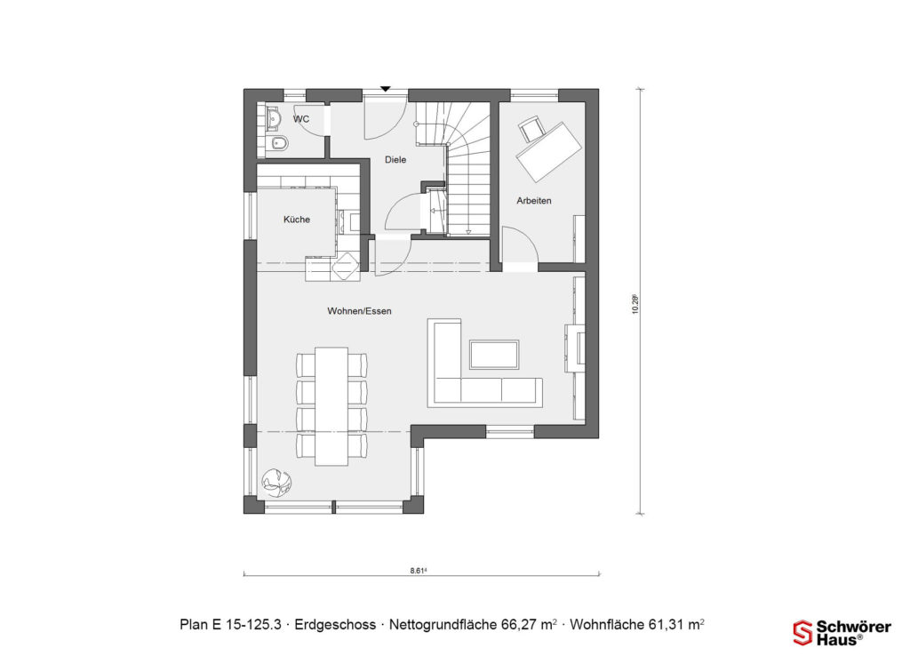 Haus mit großen Glasflächen Grundriss Erdgeschoss