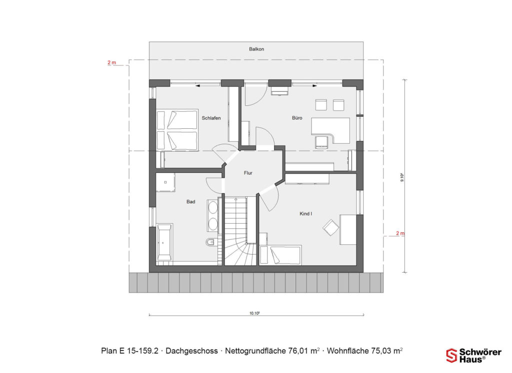 quadratisches Haus mit Satteldach Grundriss Dachgeschoss