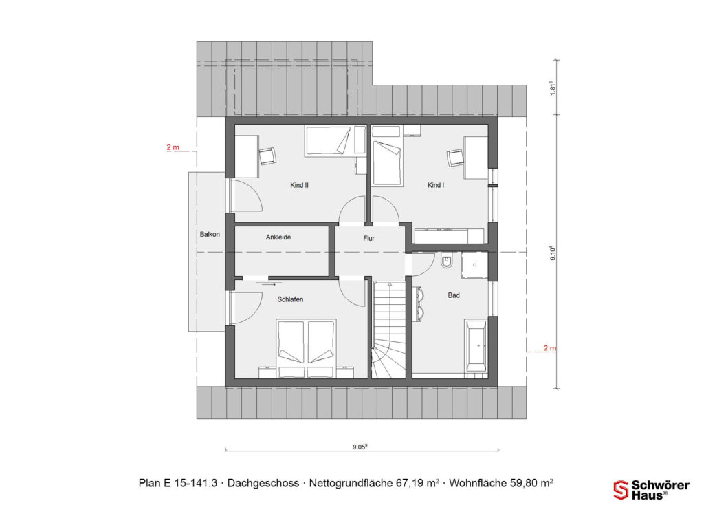 Sonneninselhaus als Landhaus Grundriss Dachgeschoss