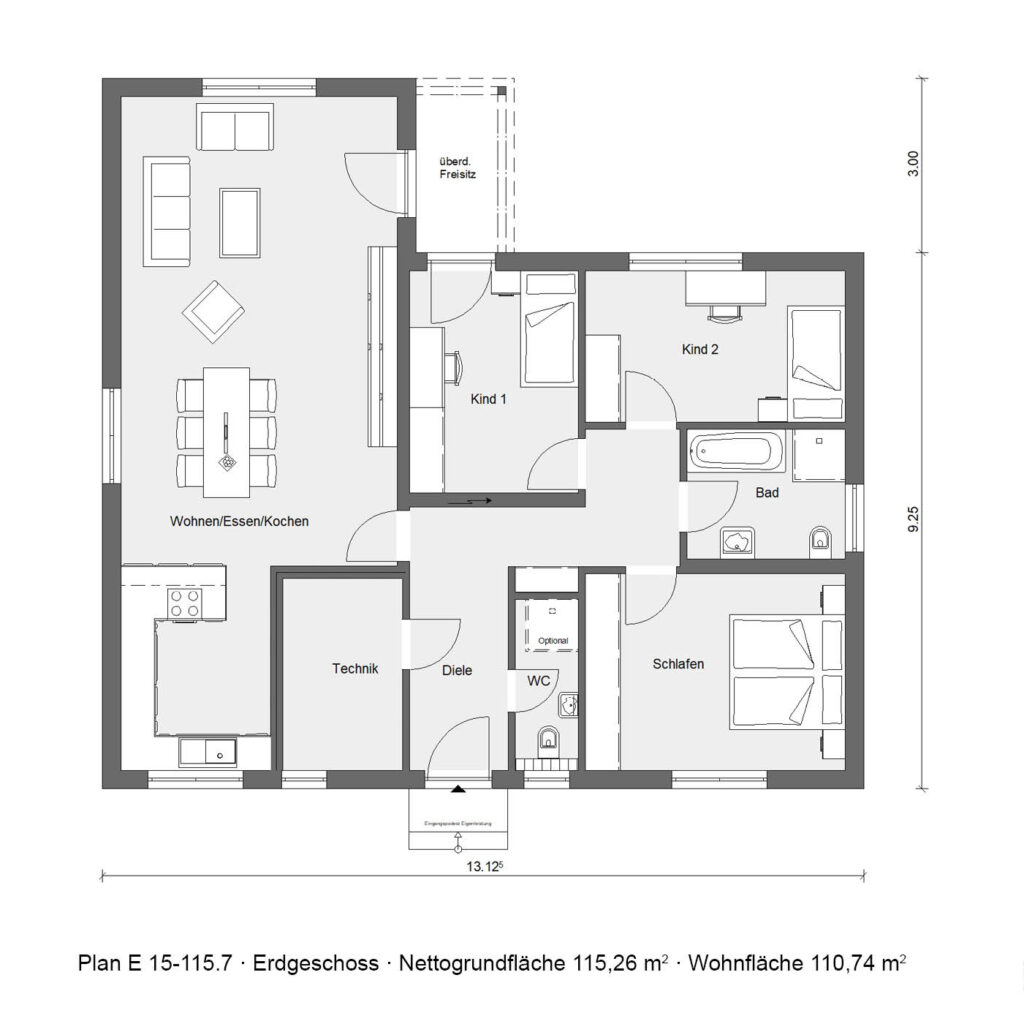 Grundriss Winkelbungalow E10-115.7