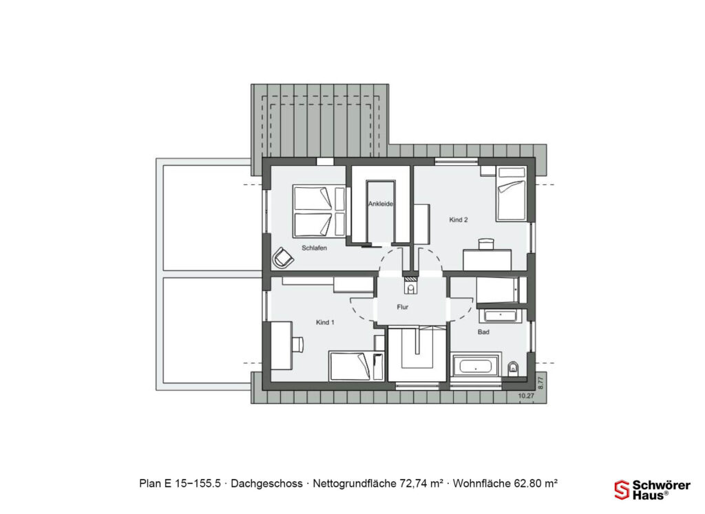 Grundriss vom Dachgeschoss eines Schwörer-Einfamilienhauses