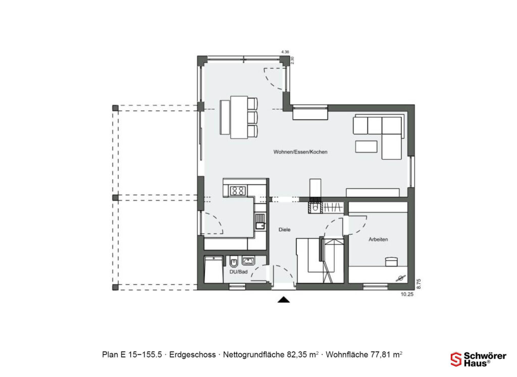 Grundriss vom Erdgeschoss eines Schwörer-Einfamilienhauses