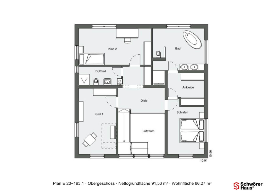 Grundriss Obergeschoss Schwörer-Stadtvilla