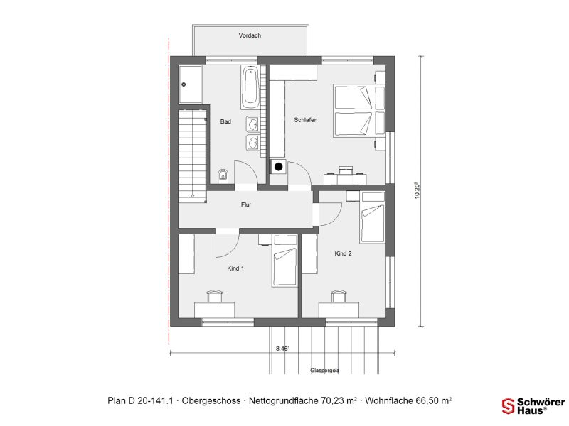 Grundriss Obergeschoss Doppelhaus modern