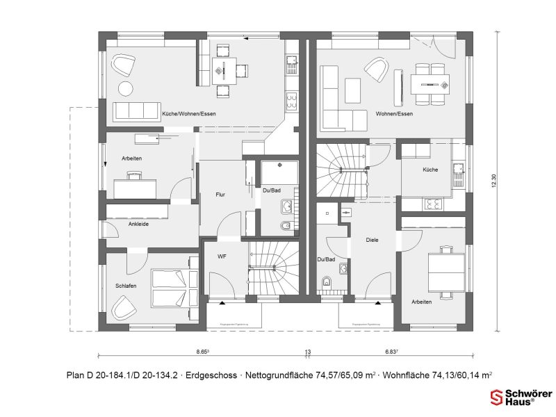 Landhausstil Doppelhaus Grundriss Erdgeschoss